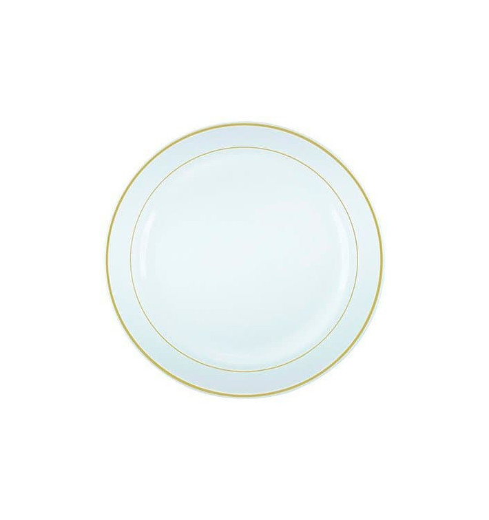 Plastic Plate Extra Rigid with Border Gold 26cm (90 Units)