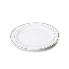 Plastic Plate Extra Rigid with Border Gold 23cm (6 Units) 