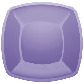 Plastic Plate Flat Lilac Square shape PS 30 cm (12 Units) 