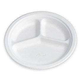 Paper Plate Wood Pulp Chinet White 3 Comp. 26 cm (135 Units)  
