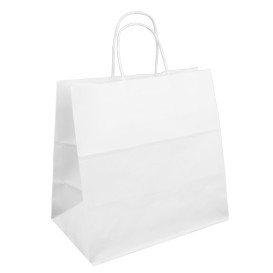 Paper Bag with Handles Kraft White 100g 30+18x29cm (200 Units) 