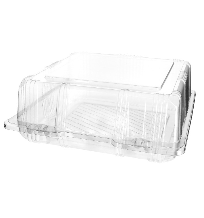 Plastic Hinged Bakery Container PET 20x20x8cm (20 Units) 