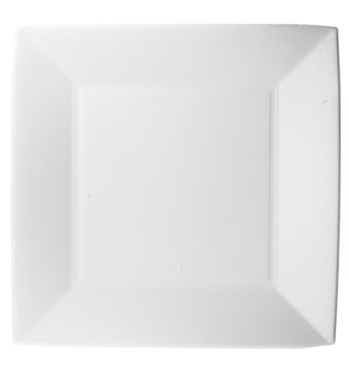 Sugarcane Plate Square shape "Nice" White 23x23 cm (50 Units) 
