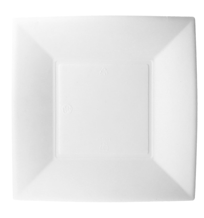Sugarcane Plate Square shape "Nice" White 18x18 cm (500 Units)