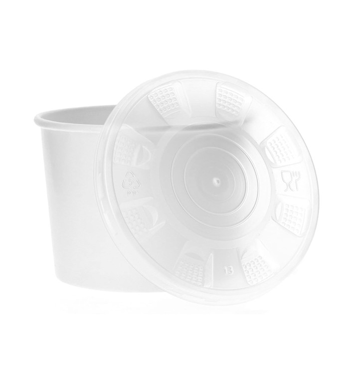 Paper Container with Plastic Lid White PP 350ml (50 Units) 
