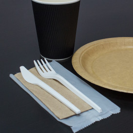 Cornstarch Cutlery Kit PLA : Fork+ Spoon + Knife + Napkin CPLA (10 Units)