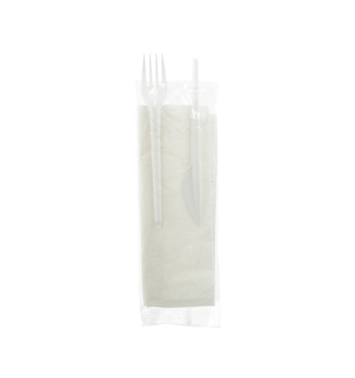 Plastic Cutlery kit PS Fork, Knife and Napkin (500 Units)