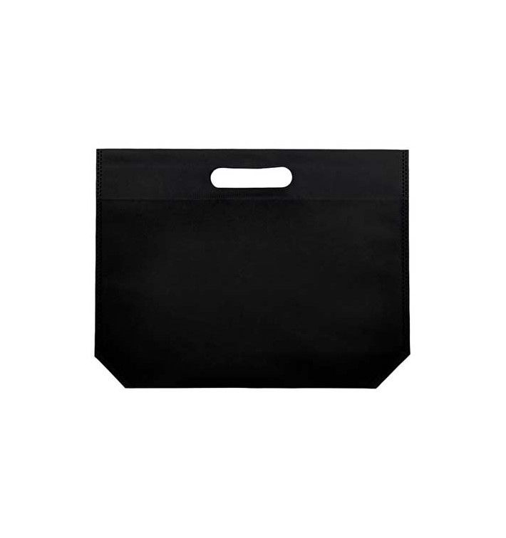 Non-Woven Bag with Die-cut Handles Black 34+8x26cm (25 Units)
