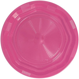 Plastic Plate Deep Round shape Octogonal Pink Ø22 cm (25 Units) 