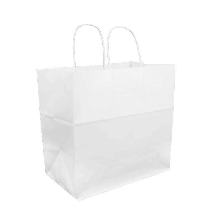 Paper Bag with Handles Kraft White 100g 30+18x29cm (200 Units) 