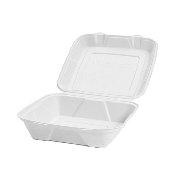 Sugarcane Hinged Container "Menu Box" White 24x23x7,7cm (50 Units)