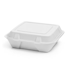 Sugarcane Hinged Container "Menu Box" White 3C 24x23x7,6cm (200 Units)
