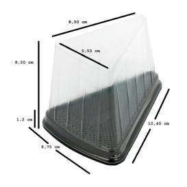 Plastic Cake Slice Container Clear Black Base (50 Units)