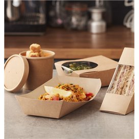 Paperboard Menu Box Kraft with Window 20x20x8,5cm (55 Units)