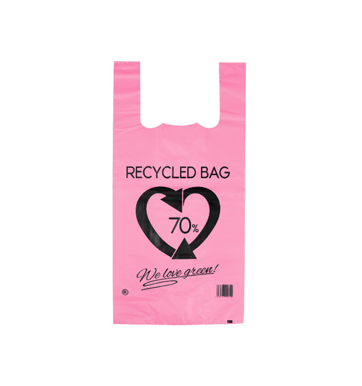 Plastic T-Shirt Bag 70% Recycled Pink 42x53cm 50µm (50 Units) 