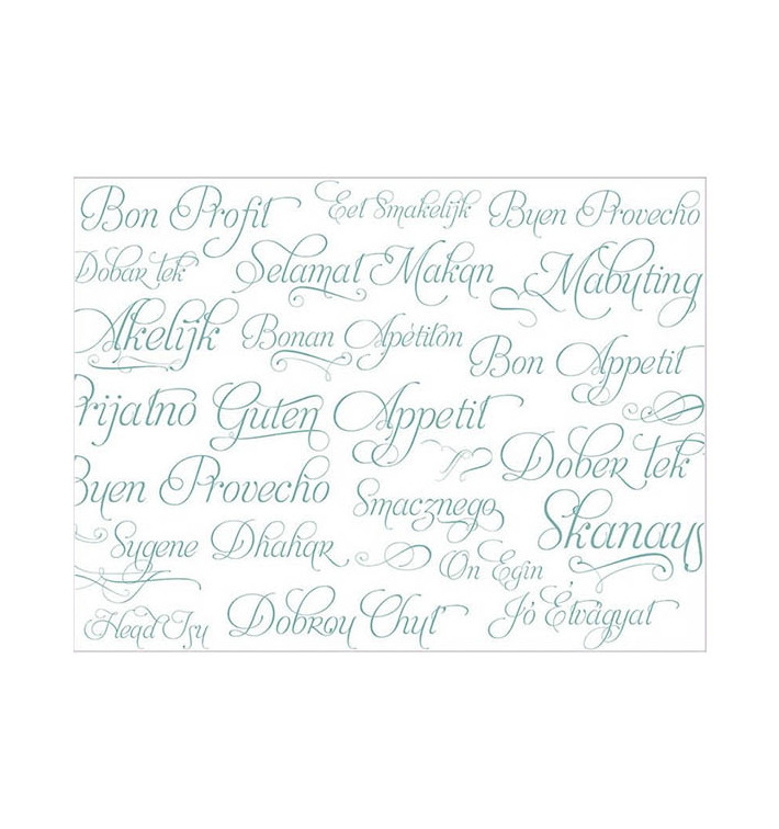 Placemat of Paper in Turquoise "Buen Provecho" 30x40cm 40g/m² (1.000 Units)