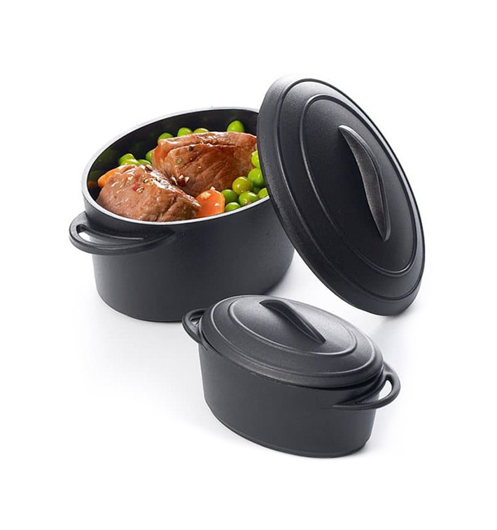 Serving Pot Tray with Lid PP Black 300ml (4 Units)