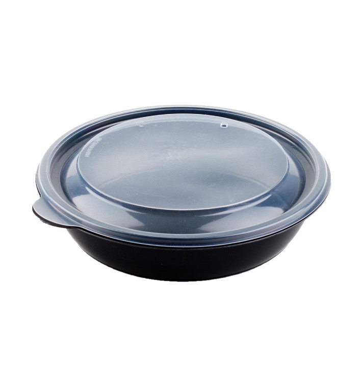Plastic Deli Container with Lid PP Black 1000ml Ø19x5cm (15 Units) 