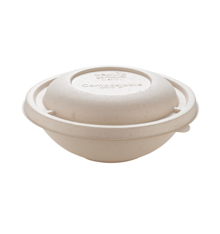 Sugarcane Bowl "Buddha" with Lid 600ml Ø17x15cm (15 Units)  