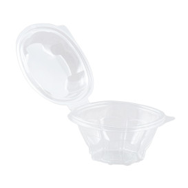 Plastic Hinged Salad Bowl PLA Round Shape 375ml (100 Units)