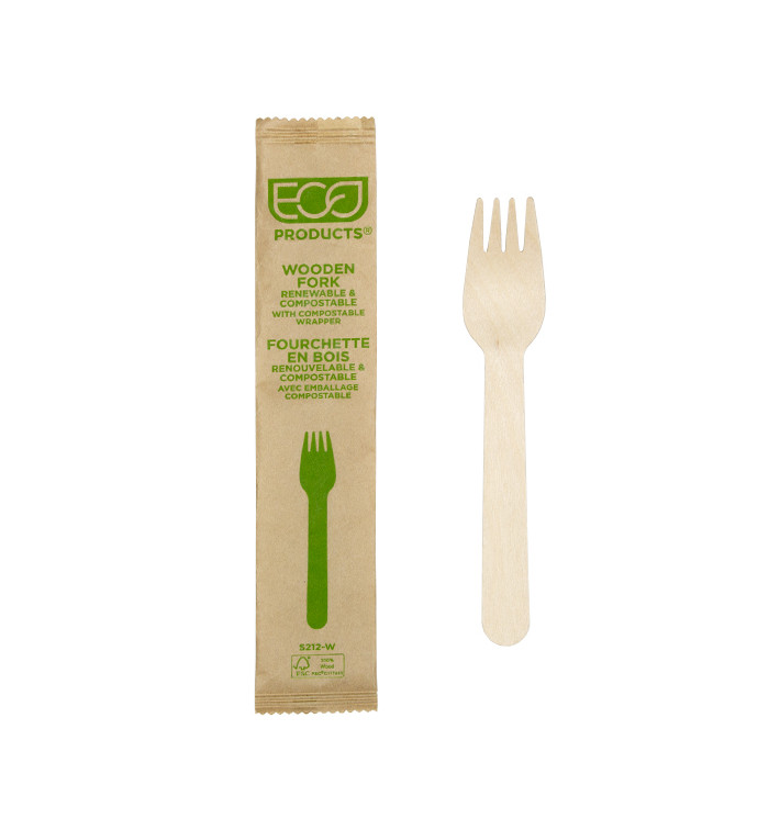 Wrapped Disposable Wooden Fork 16cm (25 Units)