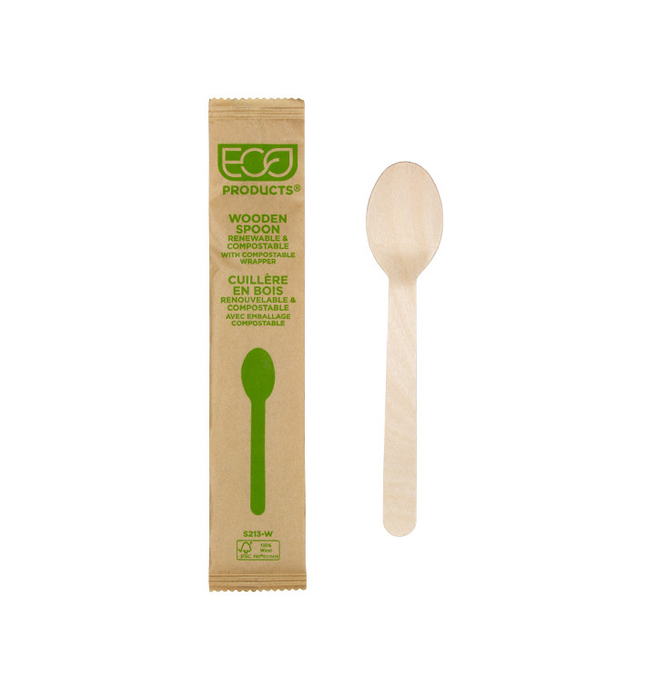 Wrapped Disposable Wooden Spoon 16cm (25 Units) 