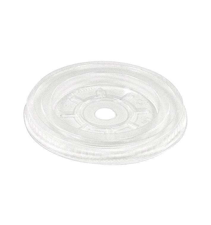 Plastic Lid with Hole PLA Flat Clear Ø7,8cm (3000 Units)