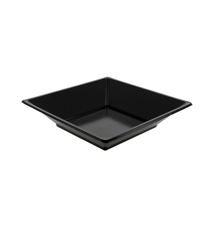 Plastic Plate Deep Square shape Black 17 cm (25 Units) 
