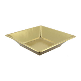 Plastic Plate Deep Square shape Gold 18 cm (25 Units) 