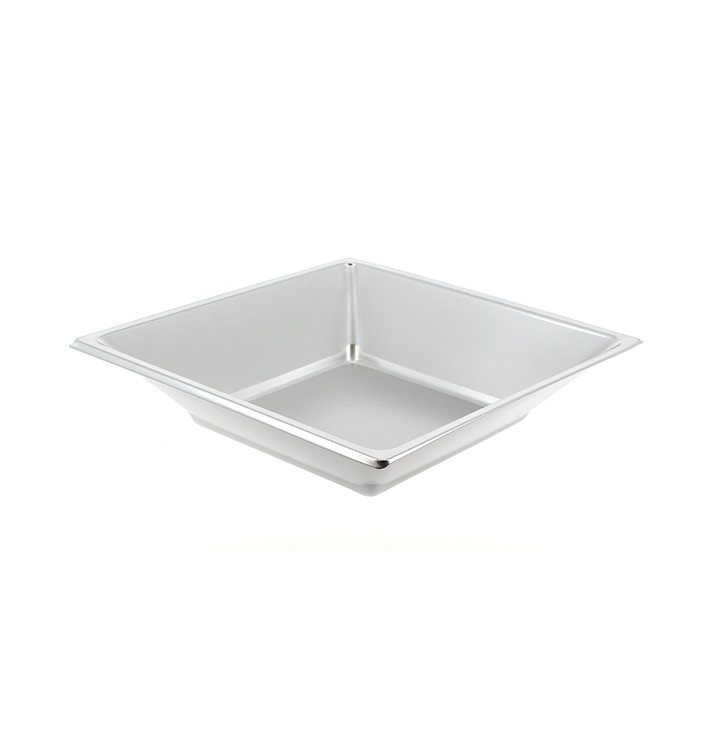 Plastic Plate Deep Square shape Silver 18 cm (25 Units) 