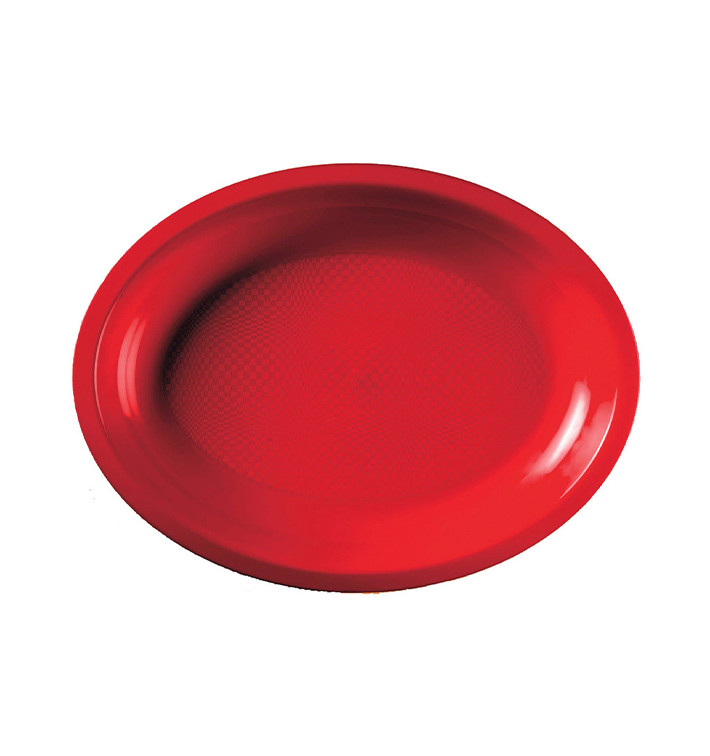 Plastic Platter Microwavable Oval Shape Red "Round" 31,5x22 cm (300 Units)