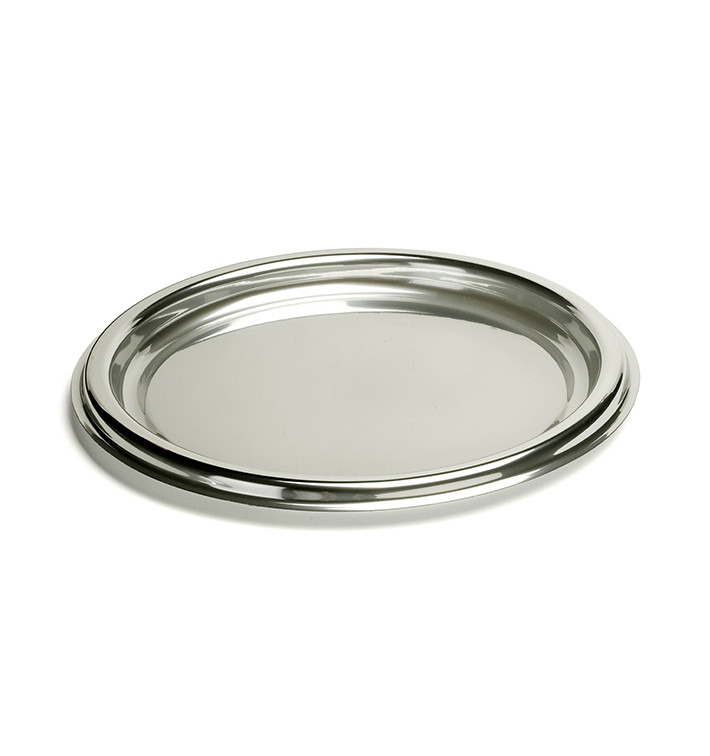 Plastic Tray Round Shape Silver 40 cm (50 Uds)