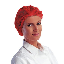Disposable Bouffant Cap Accordion PP Red 2 Gums Ø53cm (1.000 Units)