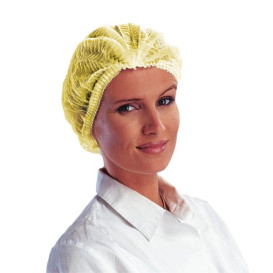 Disposable Bouffant Cap Accordion PP Yellow 2 Gums Ø53cm (1.000 Units)