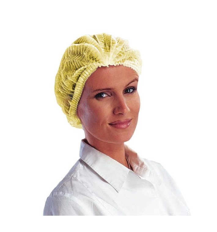 Disposable Bouffant Cap Accordion PP Yellow 2 Gums Ø53cm (1.000 Units)