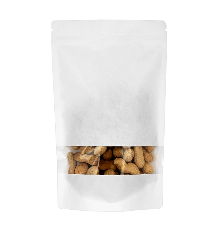 Paper Doypack White with self closing and Window 16+8x26cm (50 Units)