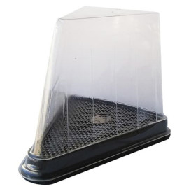 Plastic Cake Slice Container Clear Black Base (300 Units)