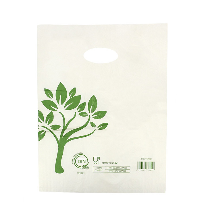 Die-Cut Handle Plastic Bags Home Compost “Be Eco!” 30x40cm (100 Units)