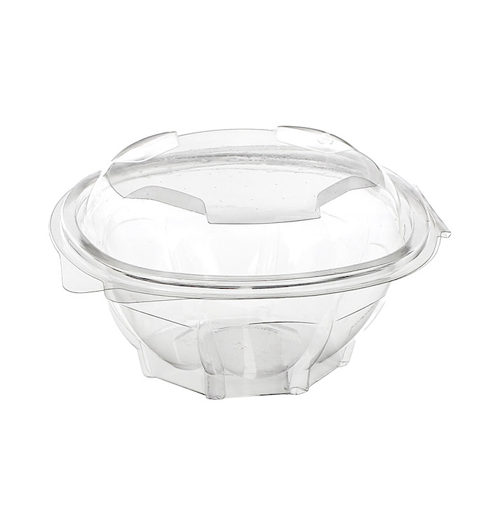 Plastic Hinged Salad Bowl PET Round Shape 500ml (100 Units) 