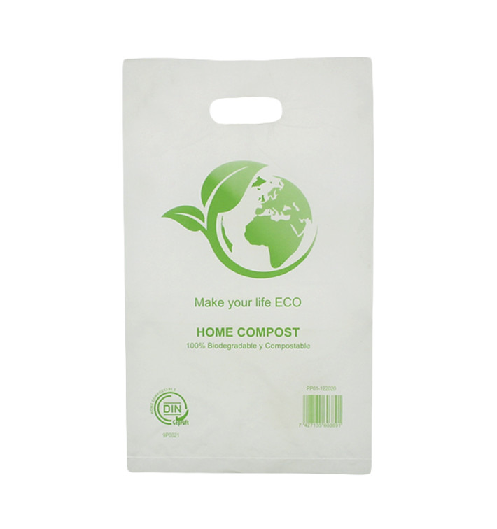 Die-Cut Handle Plastic Bags Bio Home Compost 20x33cm (100 Units)