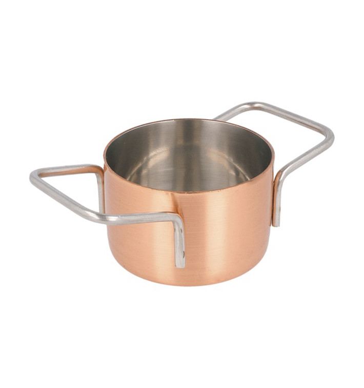 Serving Mini Cooking Pot Bowl Steel Copper Ø7x4,5cm (6 Units)