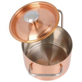 Serving Mini Cooking Pot Bowl Steel with Lid Copper Ø9x6cm (6 Units)