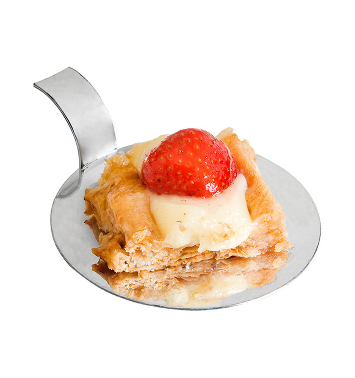 Plastic Tasting Plate PS with Handle Silver Ø8cm (18 Units) 