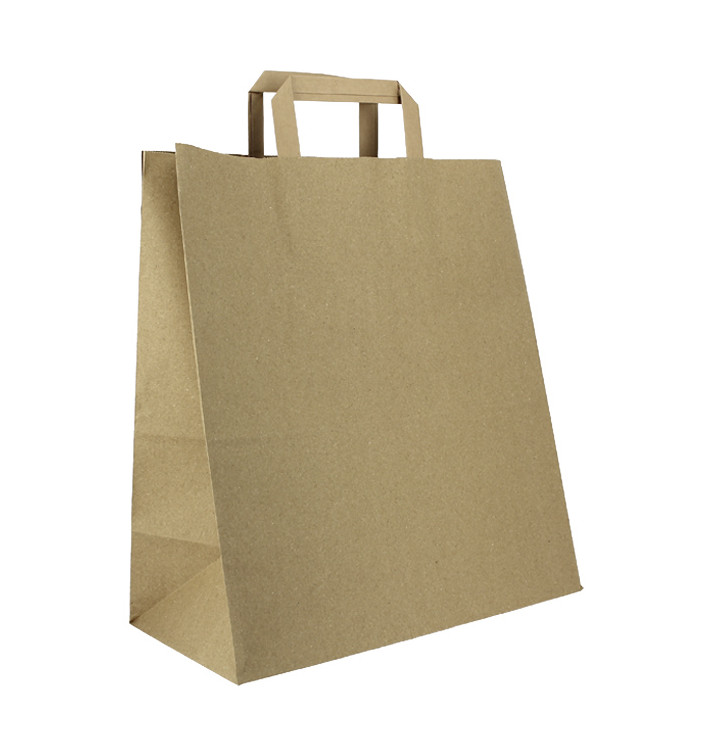 Flat Handle Kraft Paper Bags 80g/m² 32+16x35cm (50 Units)