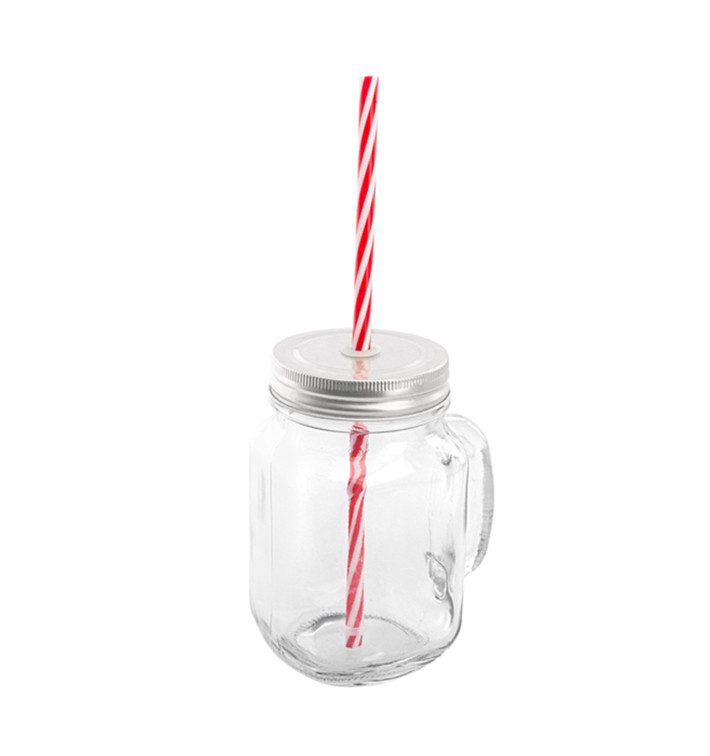 Crystal Jar with Lid and Straw 450ml (24 Units)