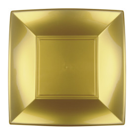 Plastic Plate Flat Gold "Nice" PP 18 cm (300 Units)