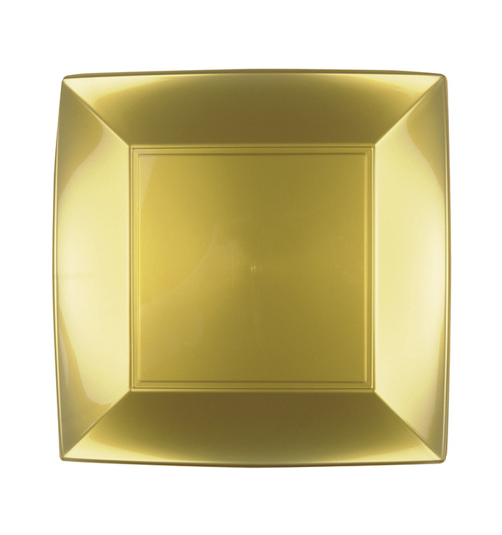 Plastic Plate Flat Gold "Nice" PP 23 cm (300 Units)
