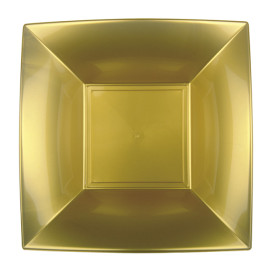 Plastic Plate Deep Gold "Nice" PP 18 cm (12 Units) 