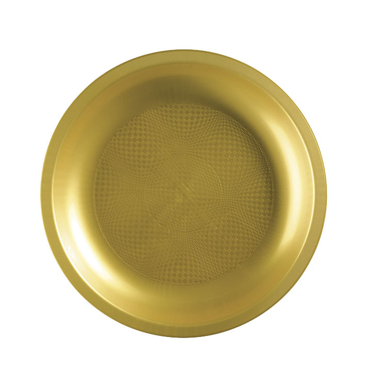 Plastic Plate Flat Gold "Round" PP Ø22 cm (25 Units) 
