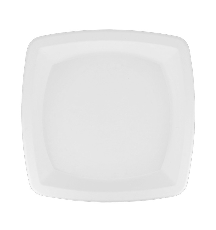 Sugarcane Plate Square shape White 25 cm (125 Units)  